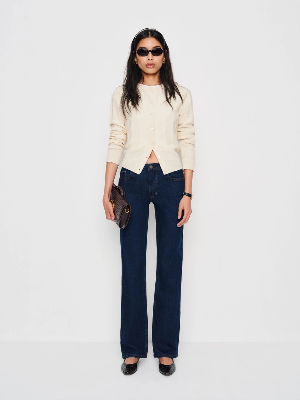 NWT Reformation Elton Mid Rise Super Stretch Straight Jeans Dark Wash 24